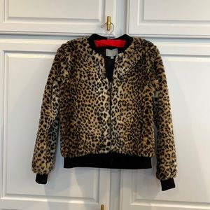 Leopard print jacket. Size XS. Faux fur in a varsity jacket style.